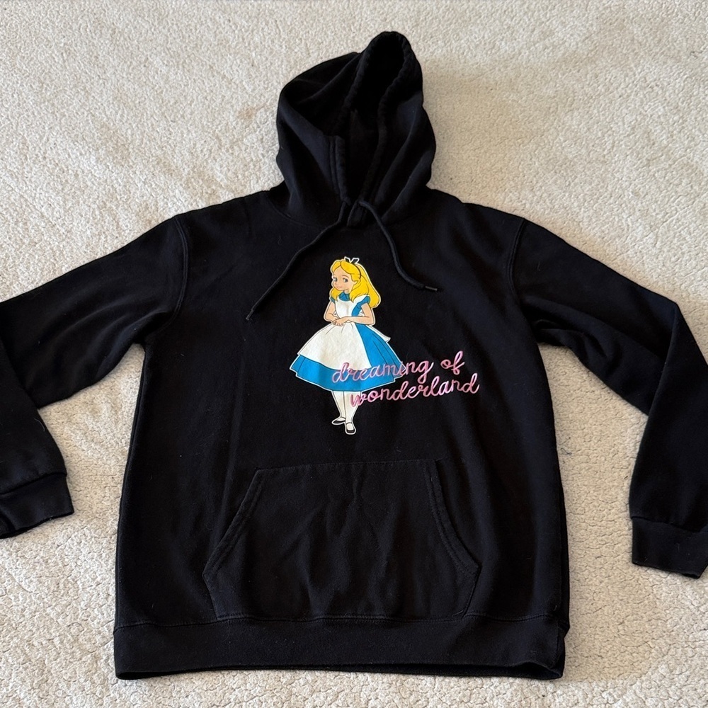 Disney Alice In Wonderland Stay Curious Black Cotton Blend Hoodie Small